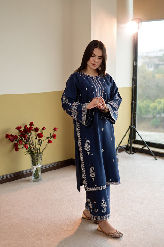 Unstitched Embroidered Blue 2 Pc