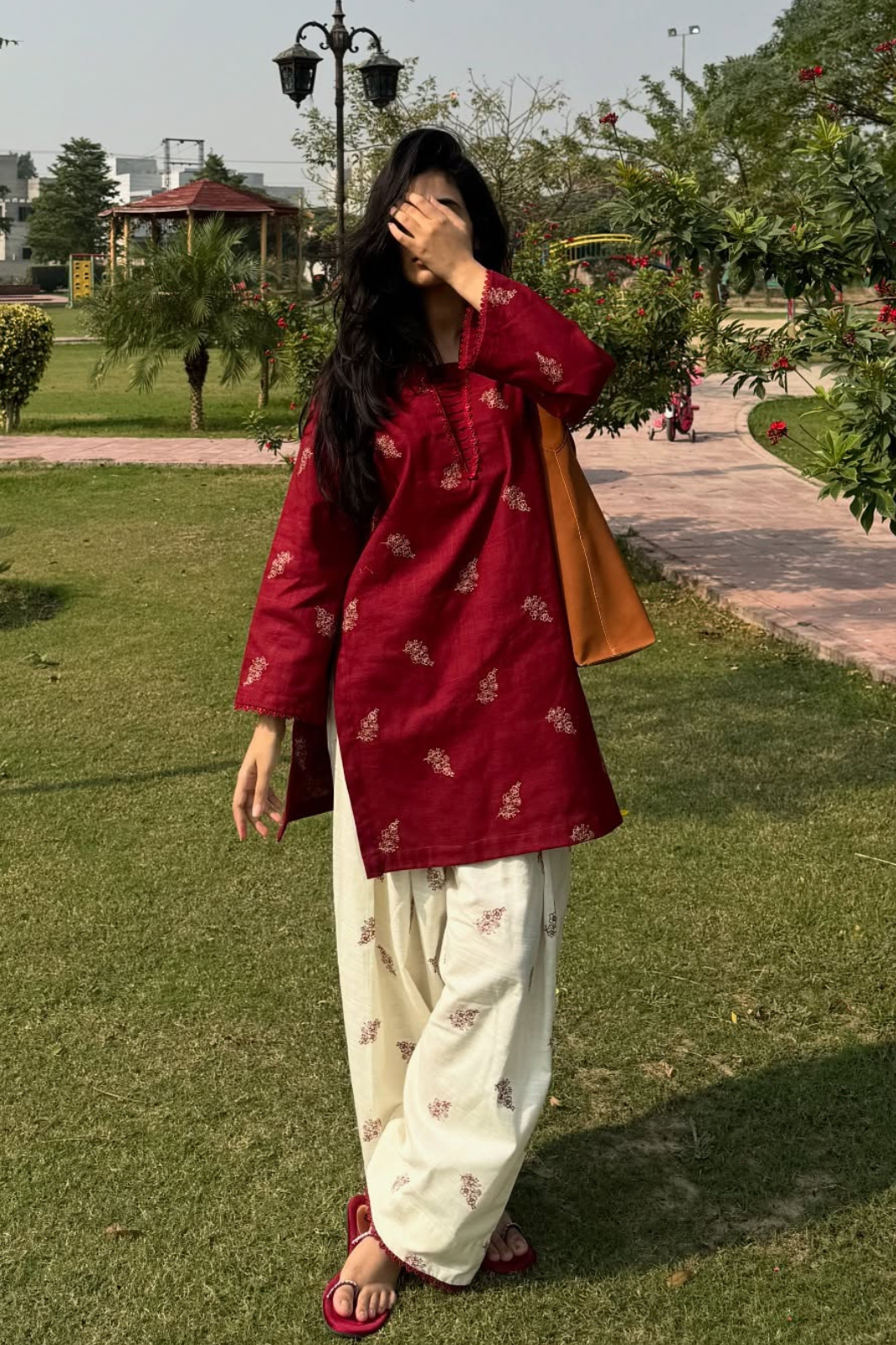Unstitched Embroidered Red 2 Pc