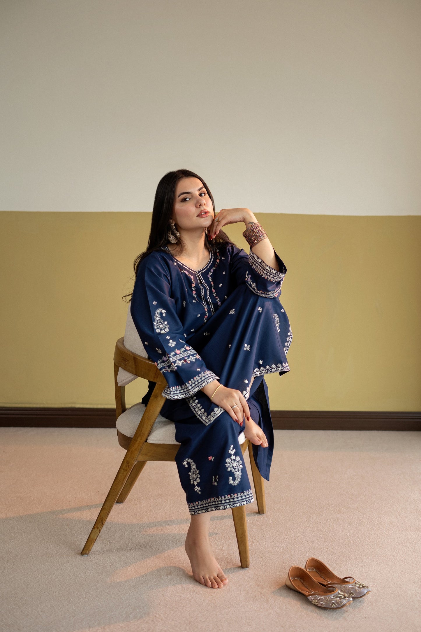 Unstitched Embroidered Blue 2 Pc