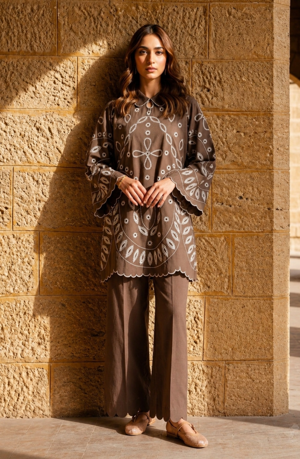 Unstitched Embroidered Brown