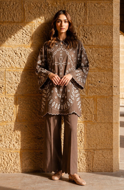 Unstitched Embroidered Brown
