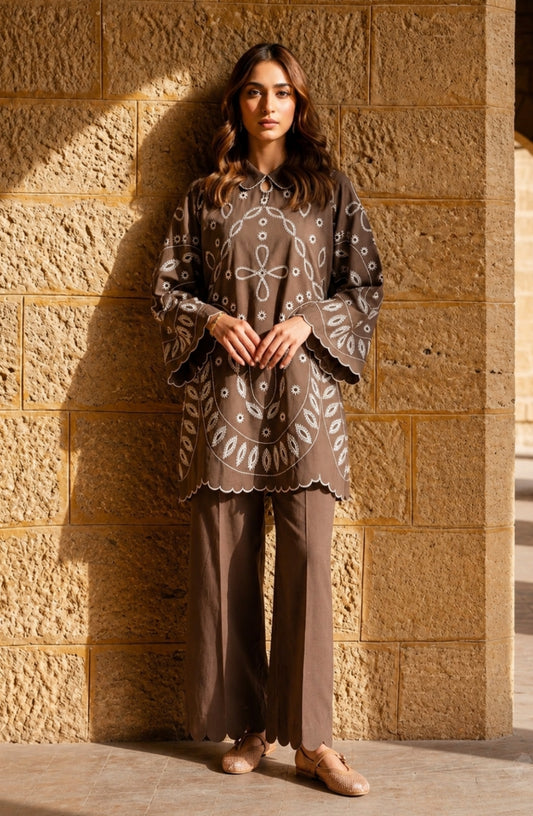 Unstitched Embroidered Brown