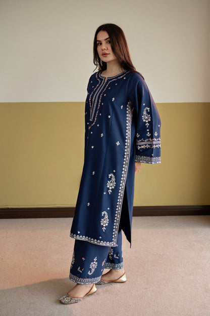Unstitched Embroidered Blue 2 Pc