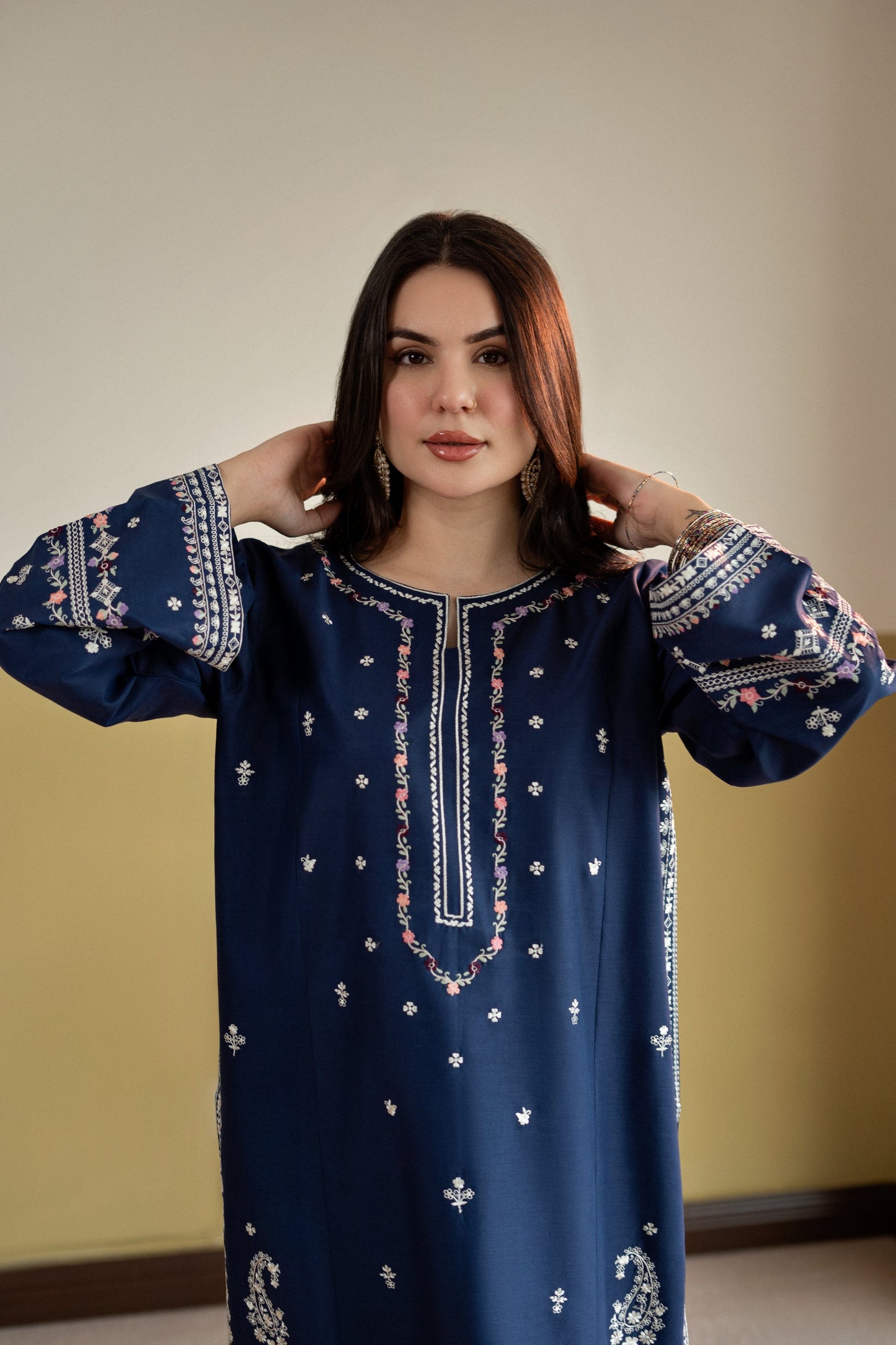 Unstitched Embroidered Blue 2 Pc