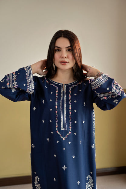 Unstitched Embroidered Blue 2 Pc