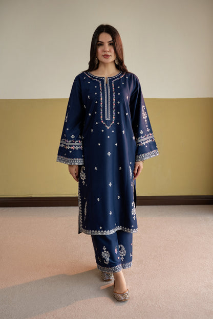 Unstitched Embroidered Blue 2 Pc