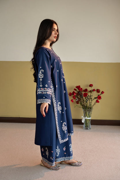 Unstitched Embroidered Blue 2 Pc