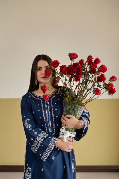 Unstitched Embroidered Blue 2 Pc