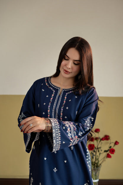 Unstitched Embroidered Blue 2 Pc