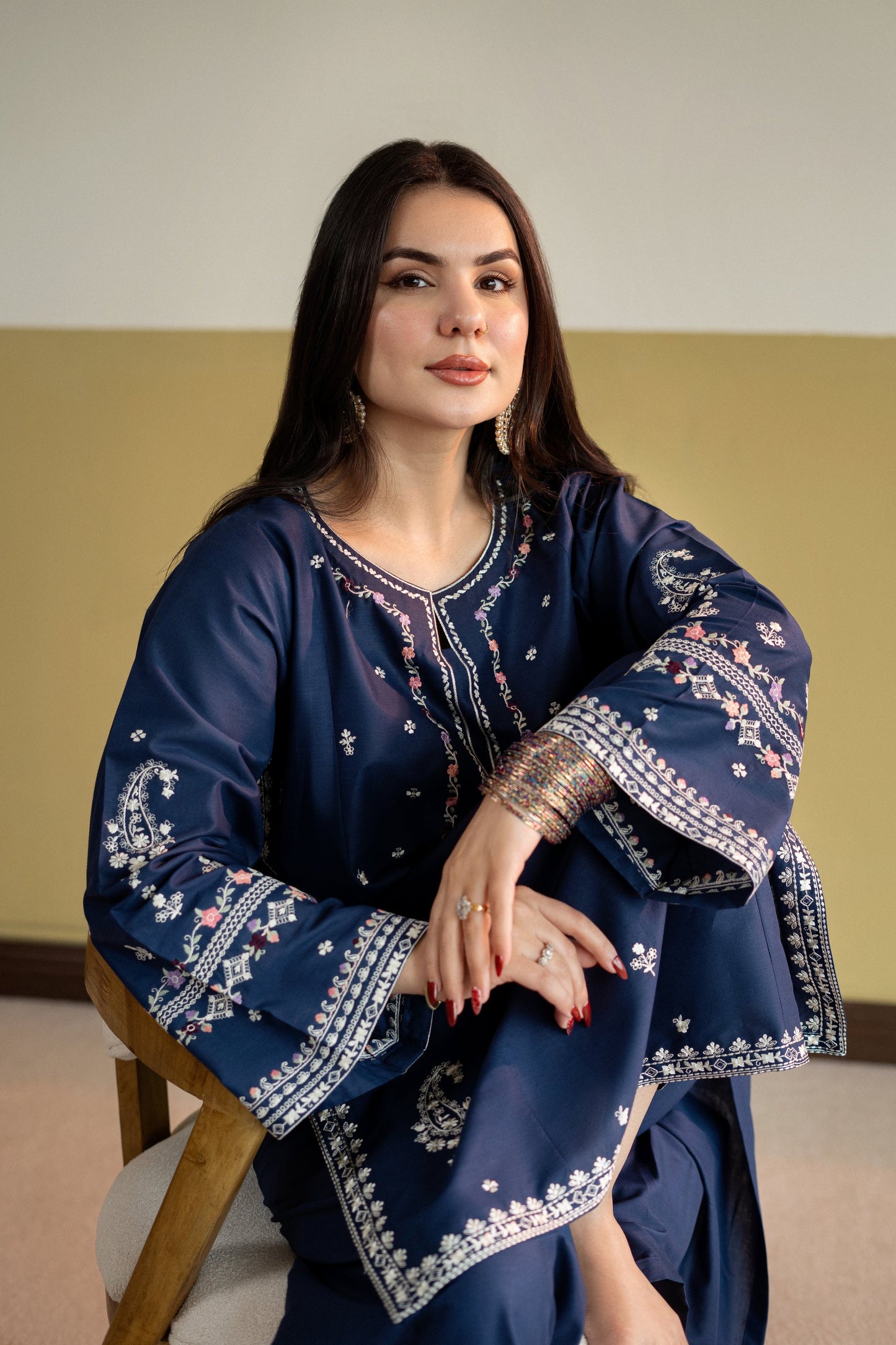 Unstitched Embroidered Blue 2 Pc