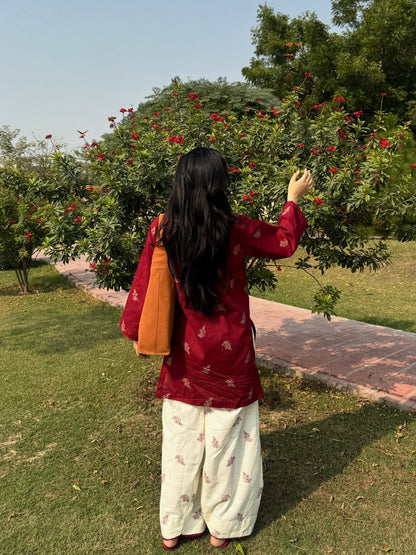 Unstitched Embroidered Red 2 Pc